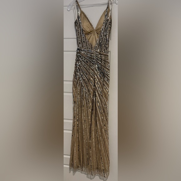 Primavera Gold Spaghetti strap Gown for Prom - Picture 5 of 6